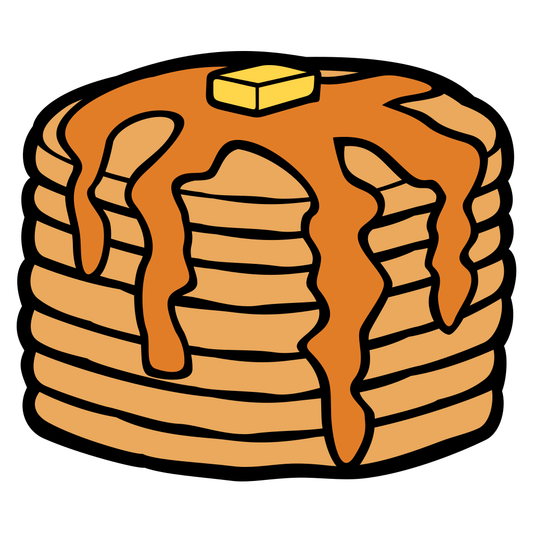 Fluffy pancakes stacked high with melting butter and syrup