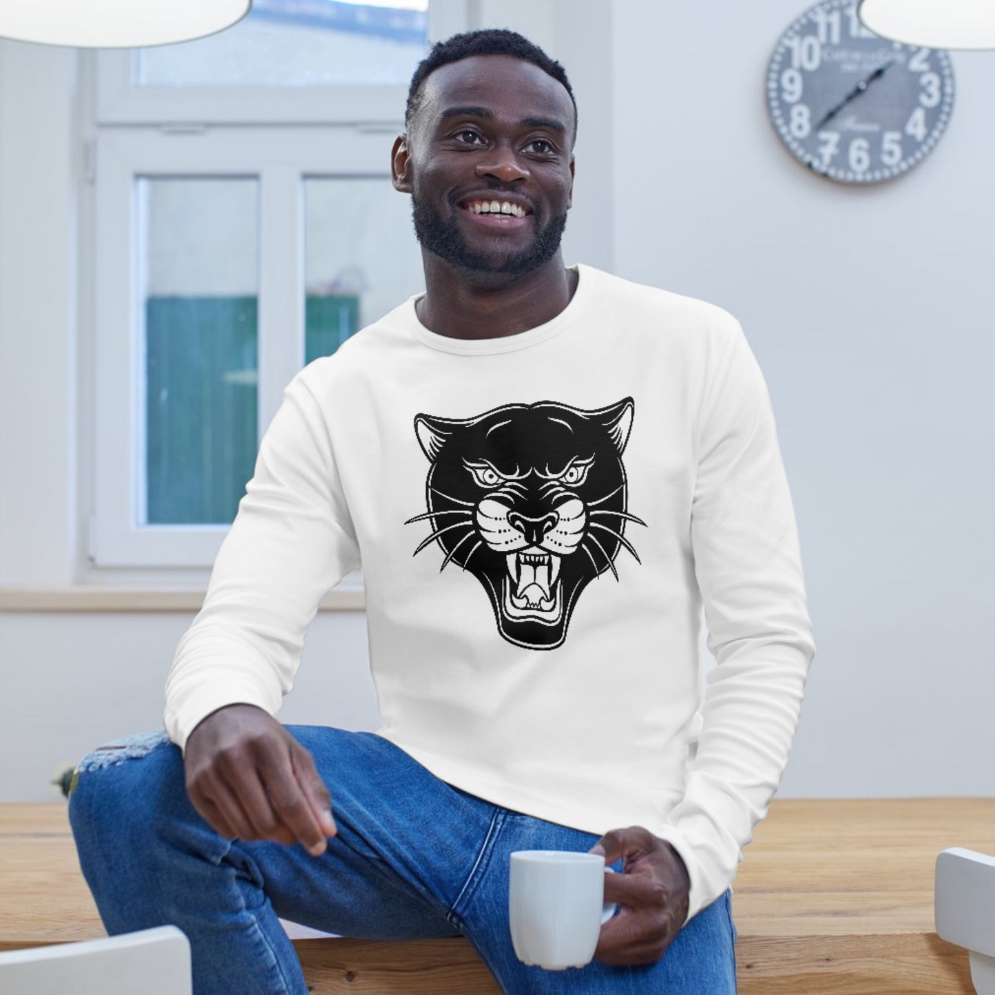 Bold black and white panther head design for cutting machines