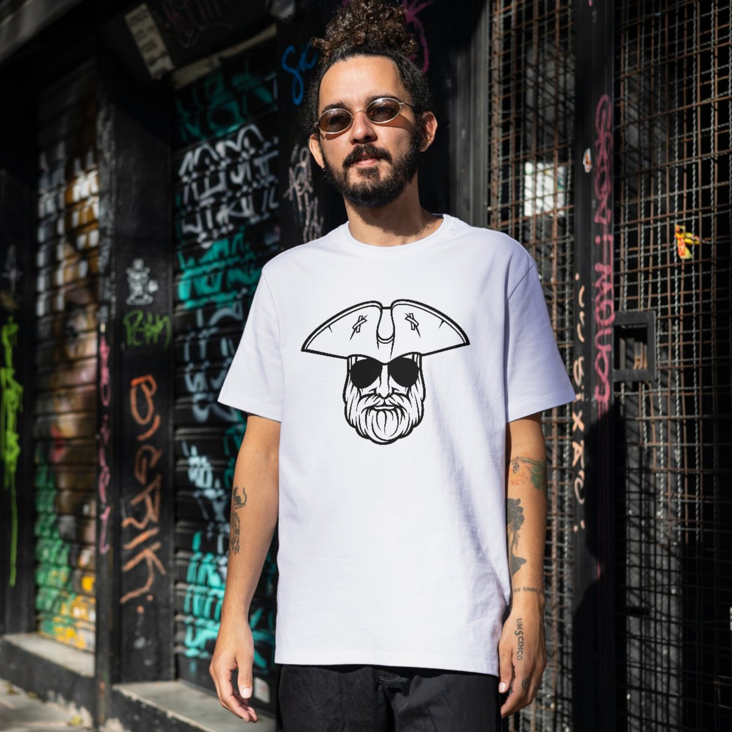Bold pirate head design with stylish aviator sunglasses