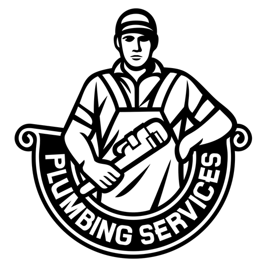 Creative plumbing service logo design featuring a technician