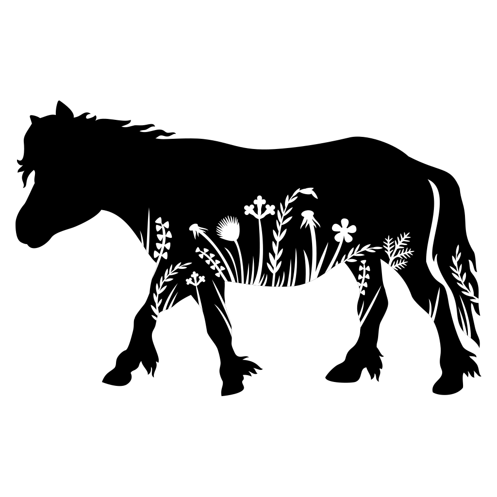 Pony silhouette with floral layers for creative projects