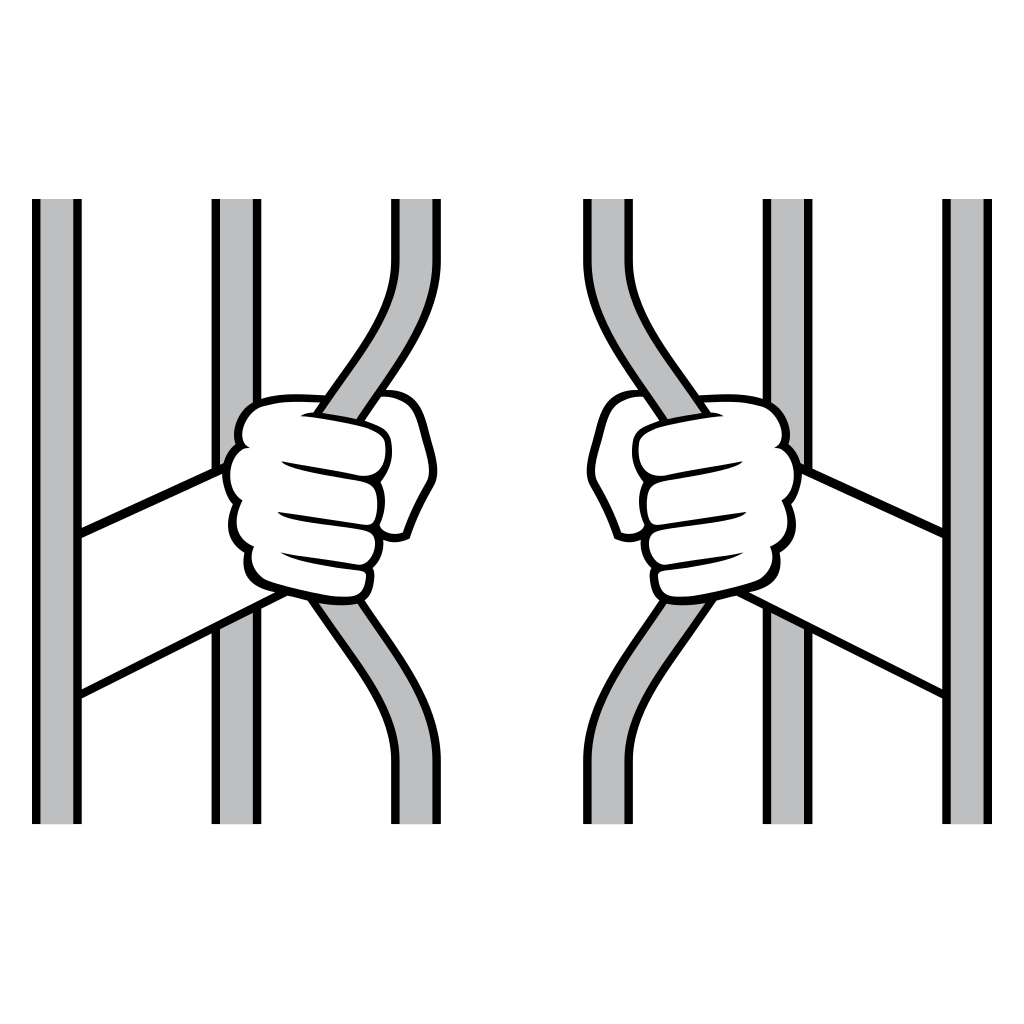 Prison break design featuring hands gripping jail bars