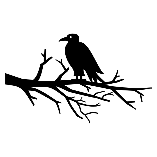 Elegant raven silhouette on a barren branch for crafting