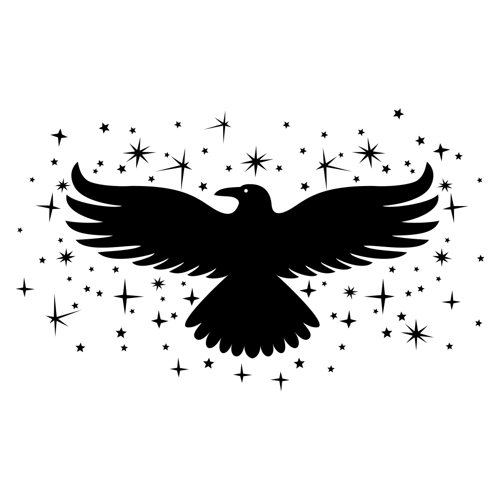 Majestic black eagle soaring among twinkling stars in vector art