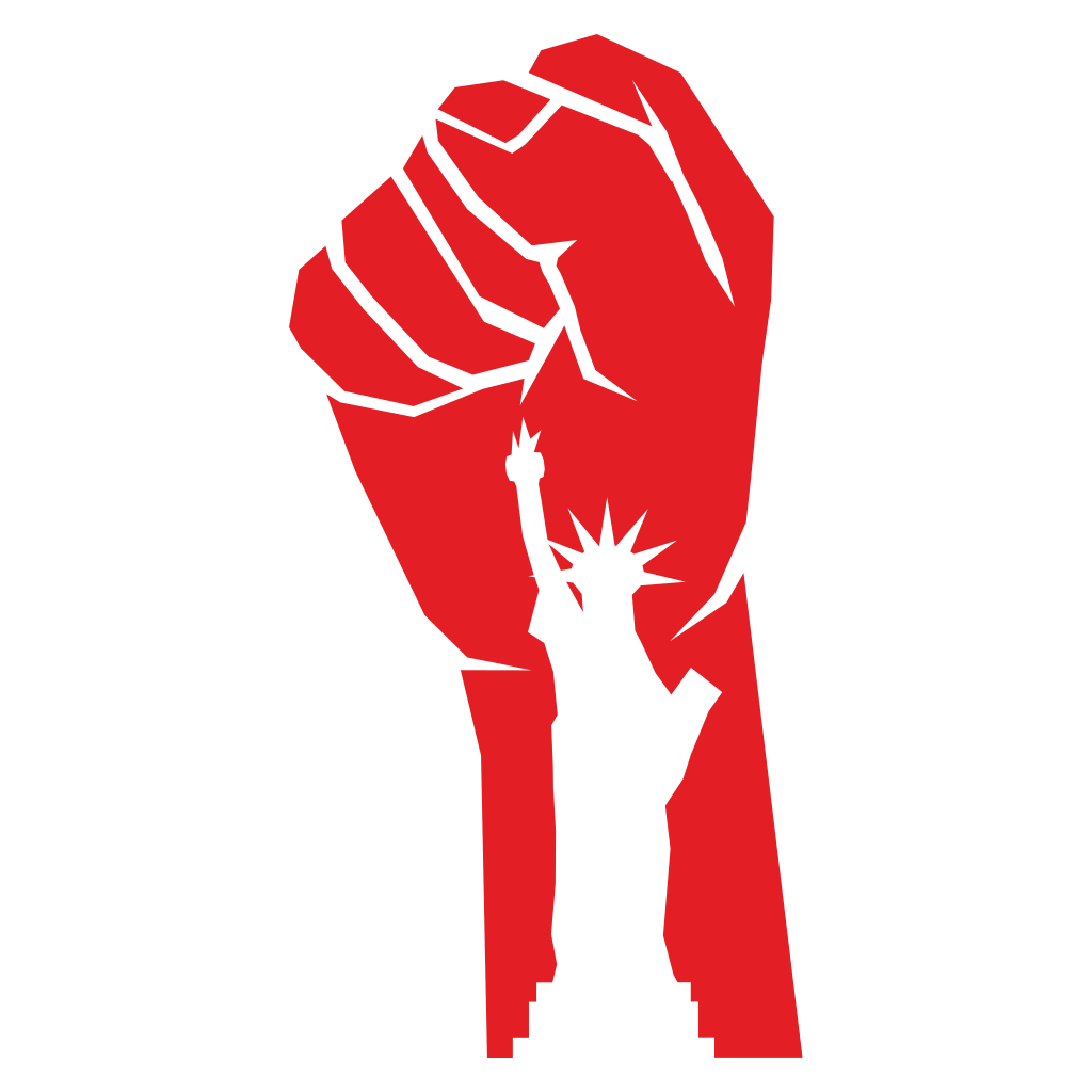 Empowerment symbol featuring a revolution fist and Statue of Liberty