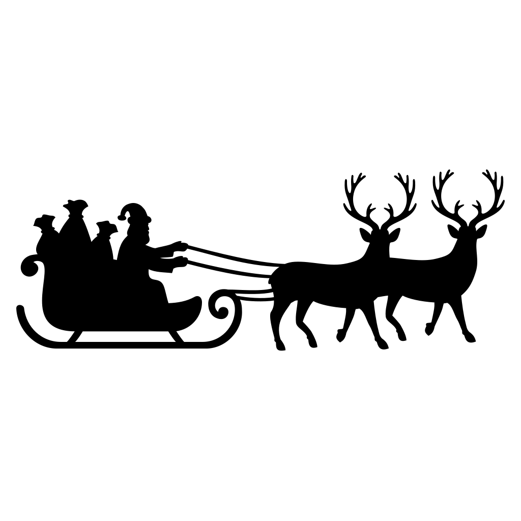 Santa Claus rides through the night sky on a festive sleigh