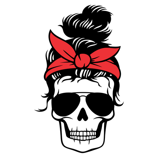 Skull with messy bun and red bandana for creative projects