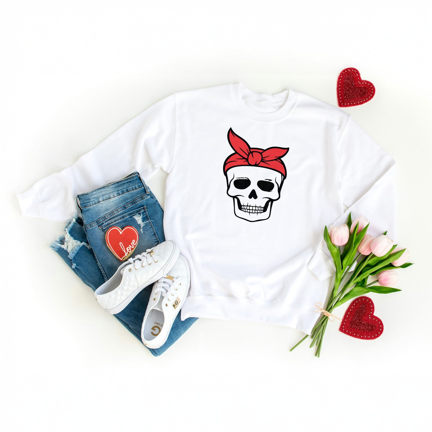 Creative skull design with bold red bandana for crafting