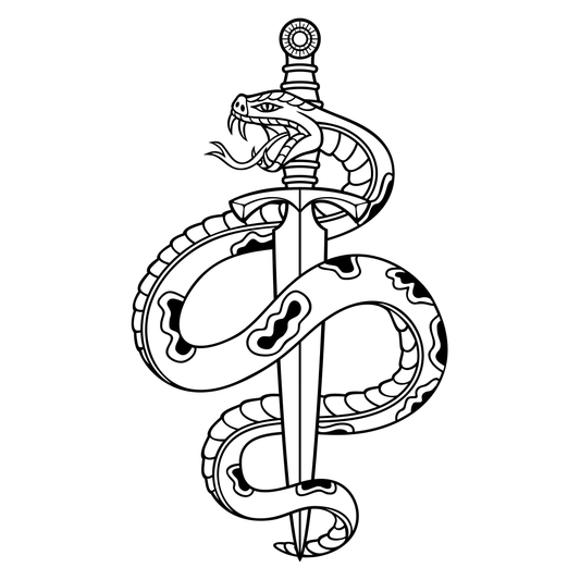 Snake wrapped around a dagger for cutting machines