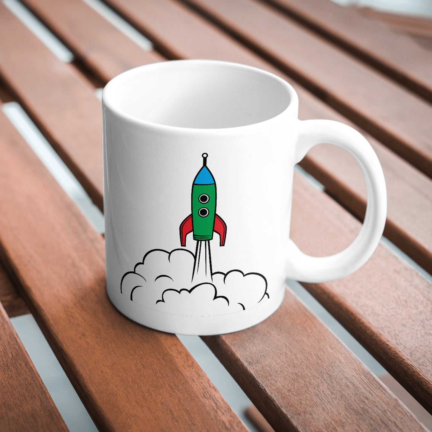 Discover the universe with this colorful rocket design!