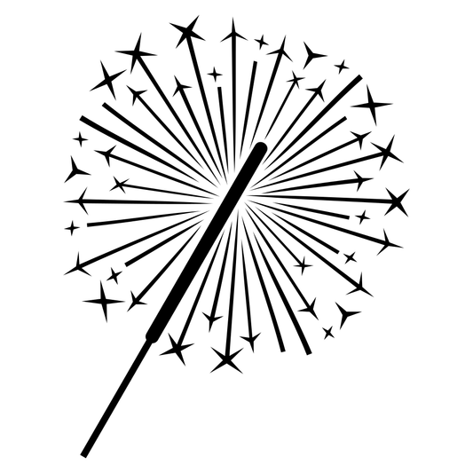 Magical sparkles radiating from a whimsical wand design