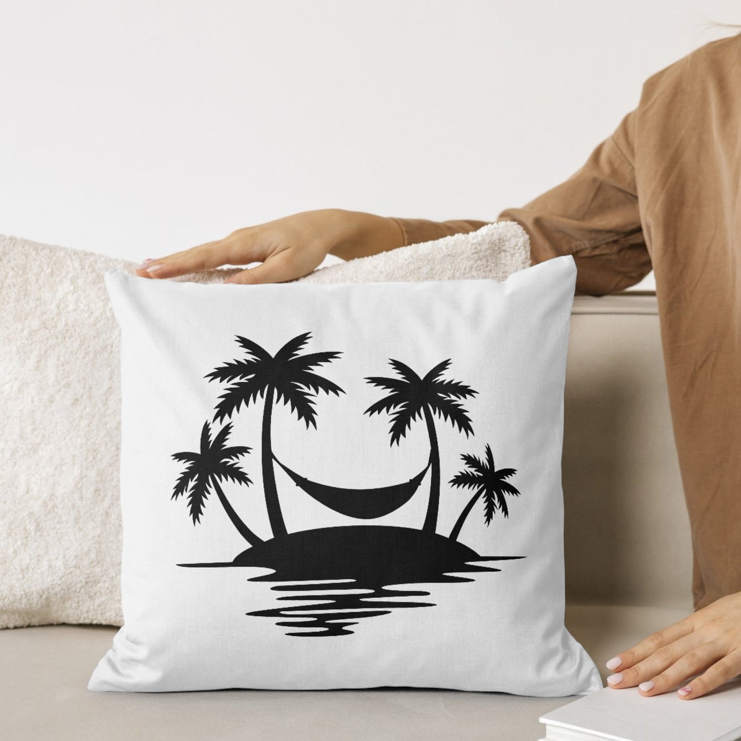 Relaxing under summer palm trees with hammock escape