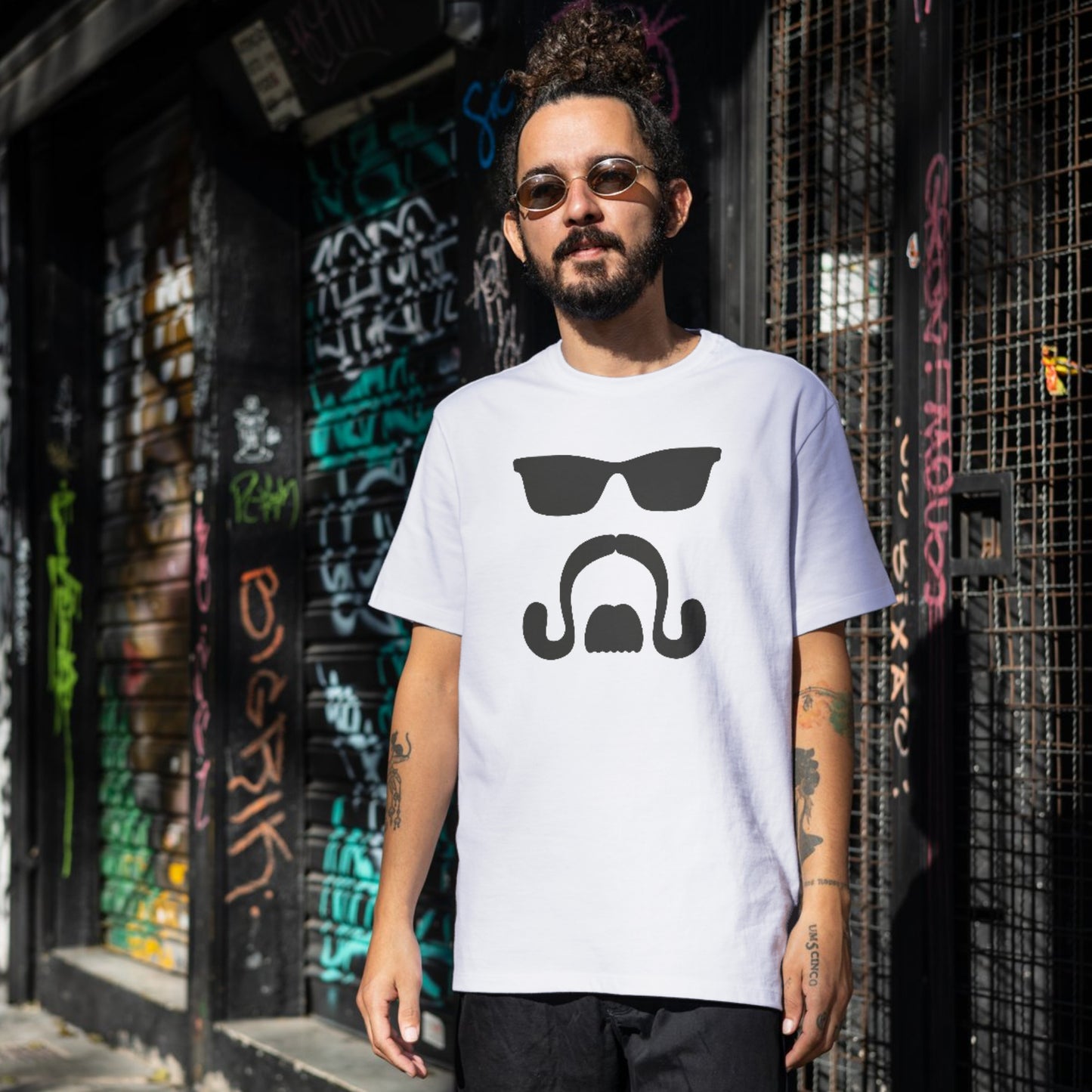 Rock and roll mustache with stylish sunglasses for cutting