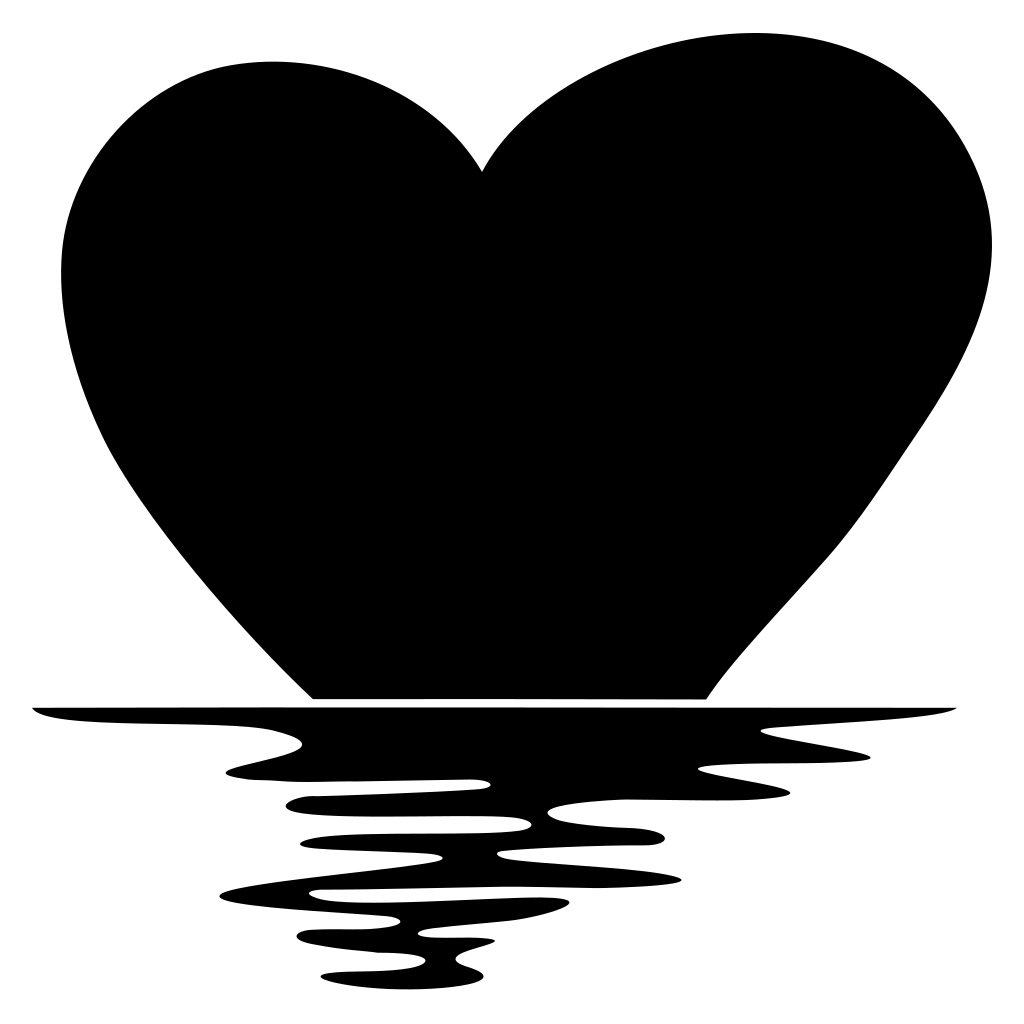 Sunset heart silhouette with reflection in tranquil waters