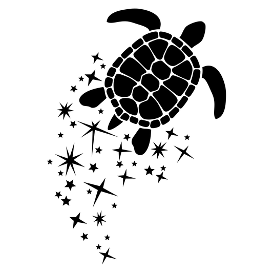 Turtle swimming among stars and sparkles for crafts