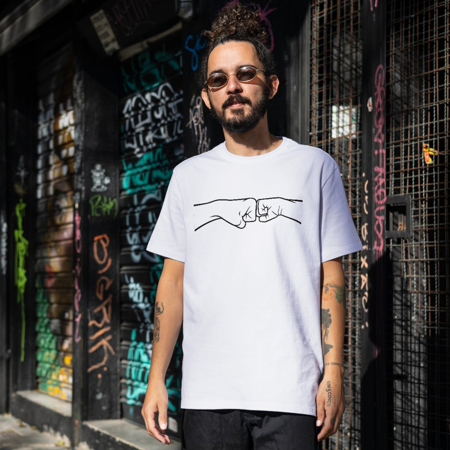 Fists colliding in a powerful punch graphic for cutting machines