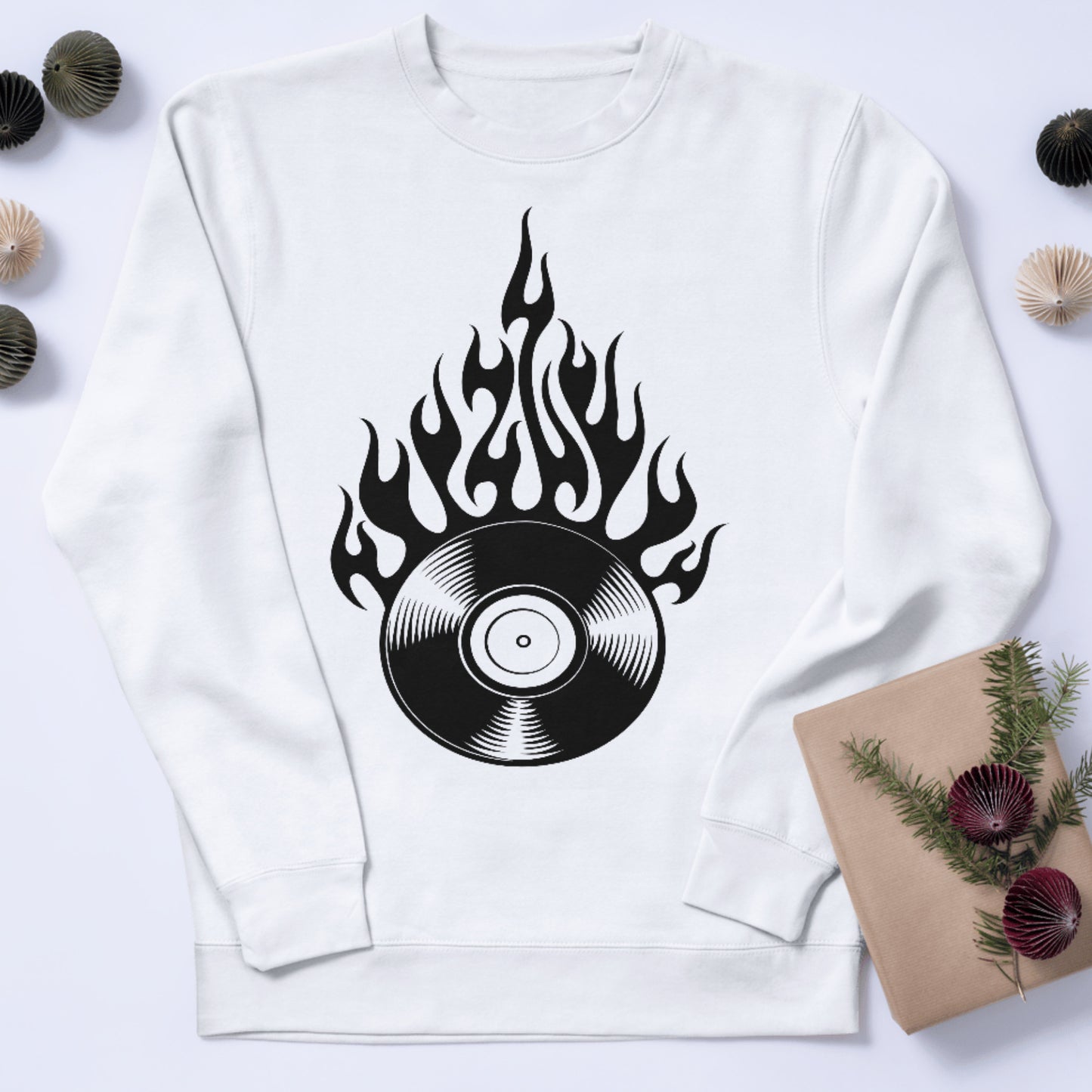 Vinyl record with flames design for crafting projects