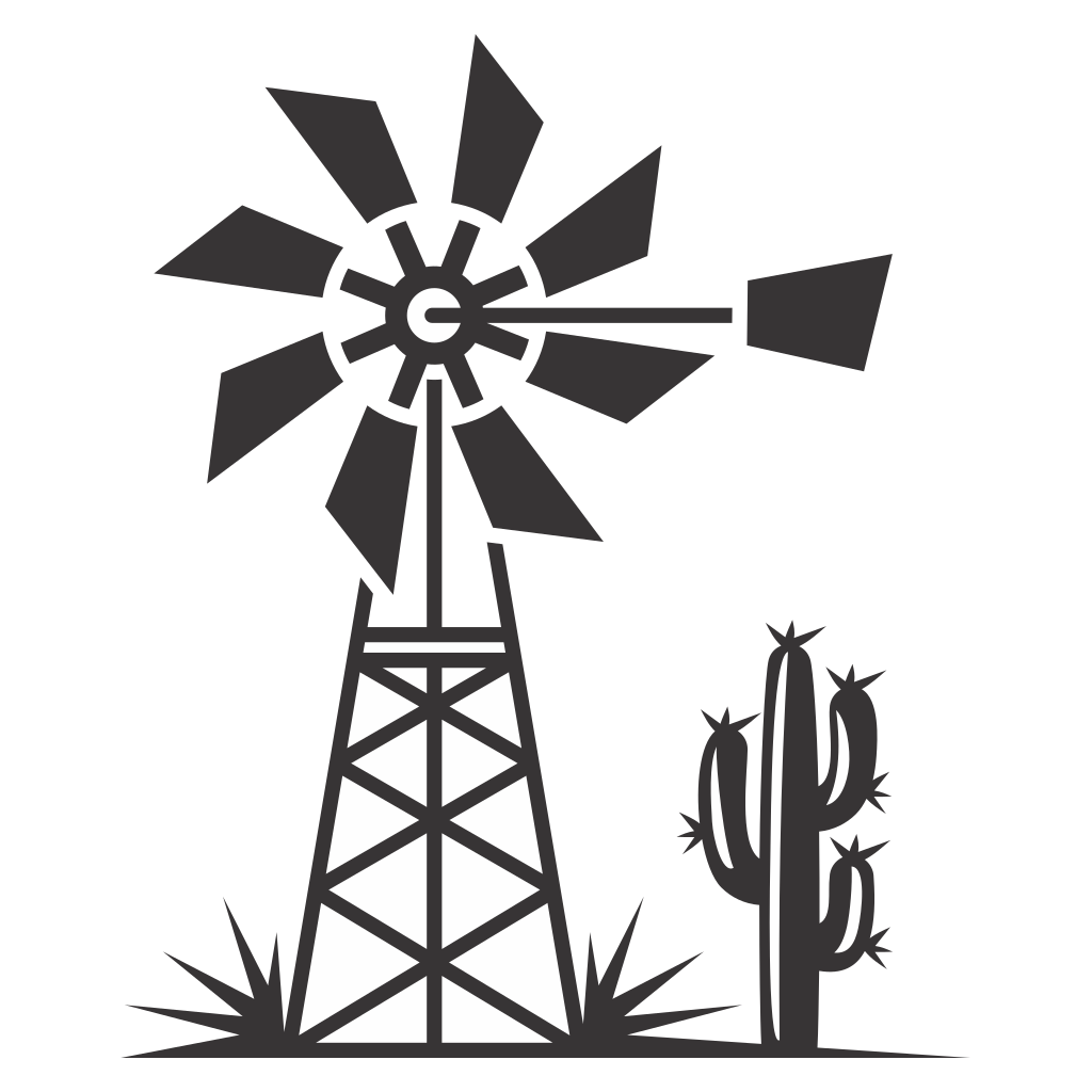 Artistic windmill silhouette with cactus for crafting designs