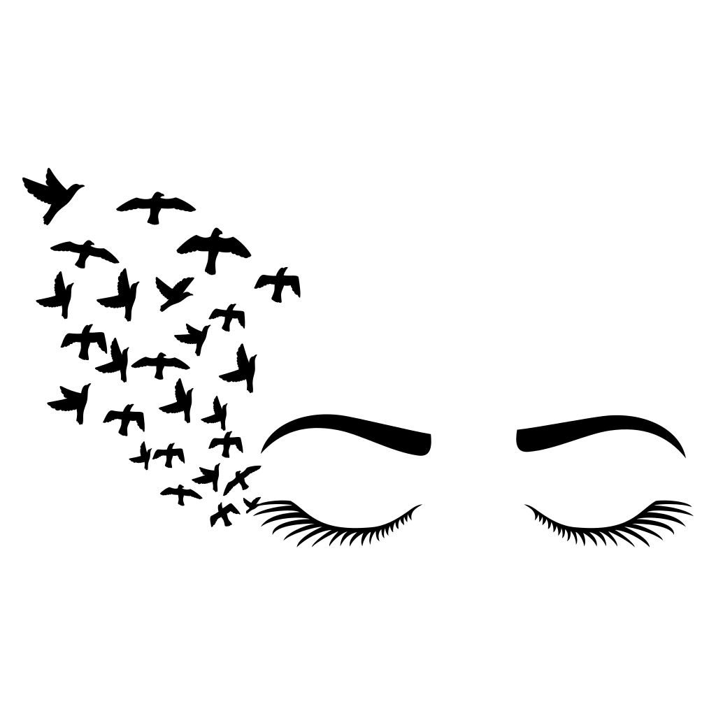 Eyelashes and eyebrows merging with flying birds design