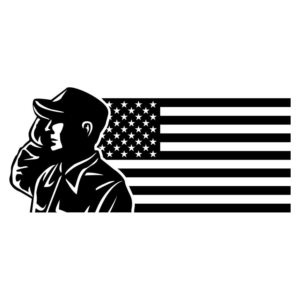 Soldier saluting proudly in front of the American flag backdrop