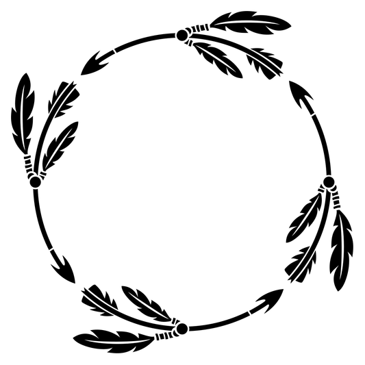 Creative round frame design featuring arrows and feathers