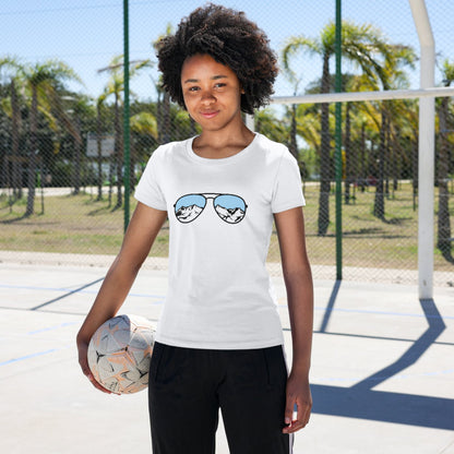 Stylish aviator sunglasses design with mountain reflections