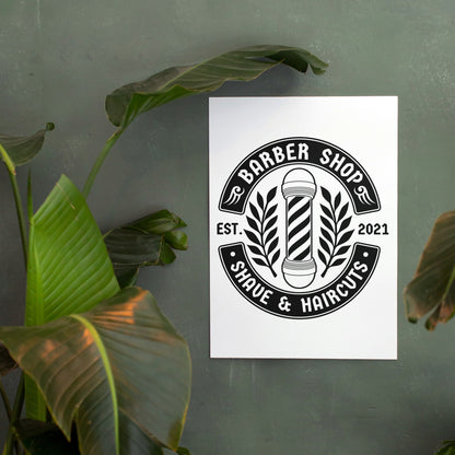 Creative black and white barber shop vector design for cutting