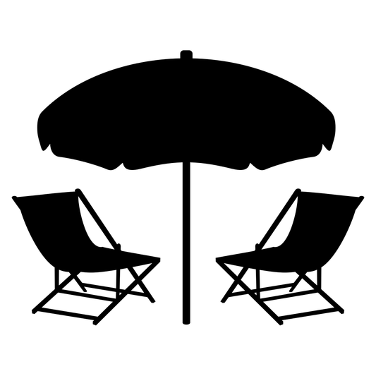 Relax under a shaded umbrella with beach chairs for fun