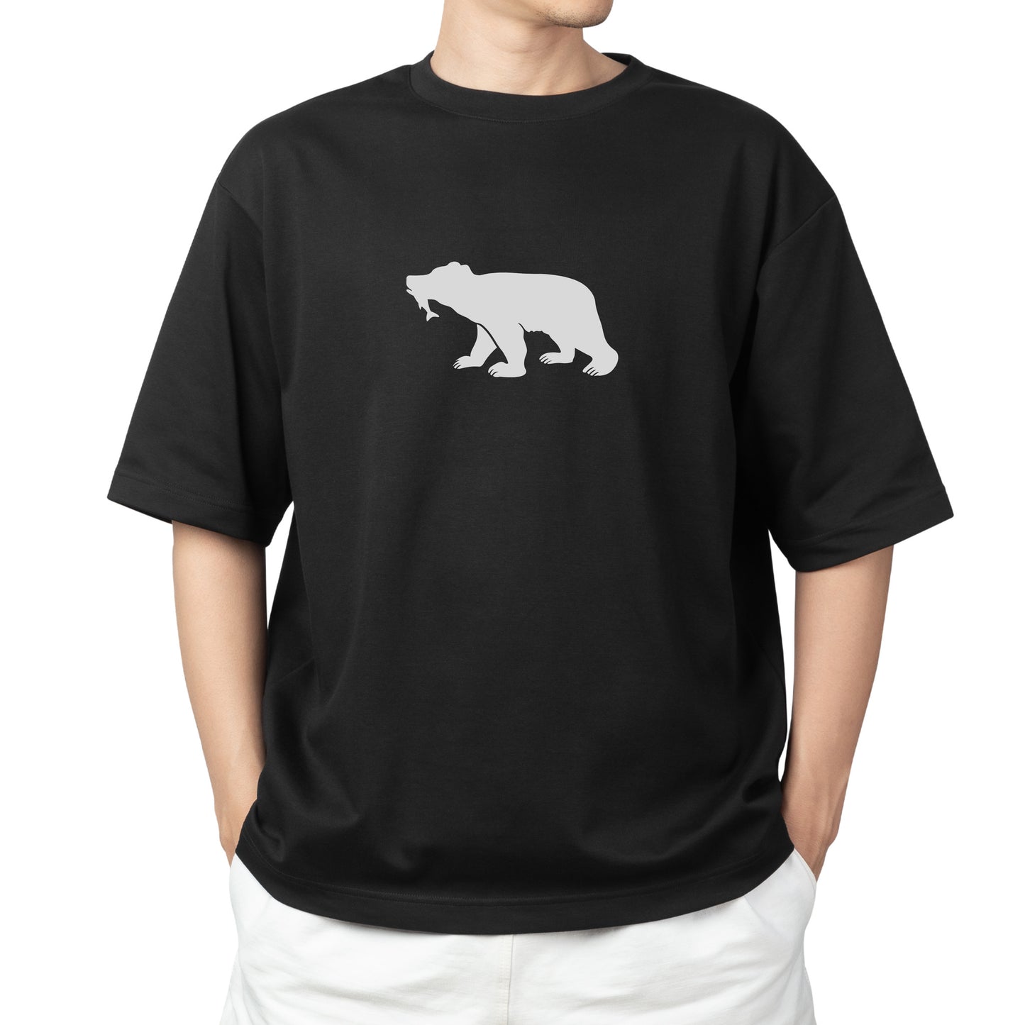 Bear holding fish silhouette for crafting projects