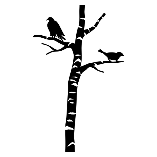 Birch tree silhouette with birds for creative crafting projects