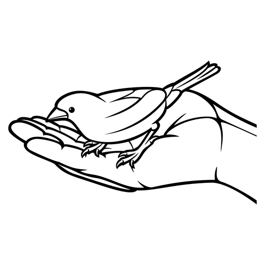 Elegant bird perched gently in an open hand for crafting