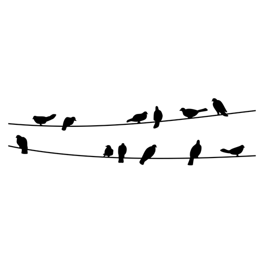 Charming silhouettes of birds perched on a wire for crafts