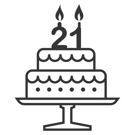 Creative design for birthday cake celebrating 21 years
