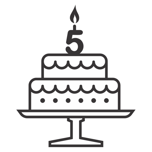 Celebrate 5 years with a fun cake-cutting design!