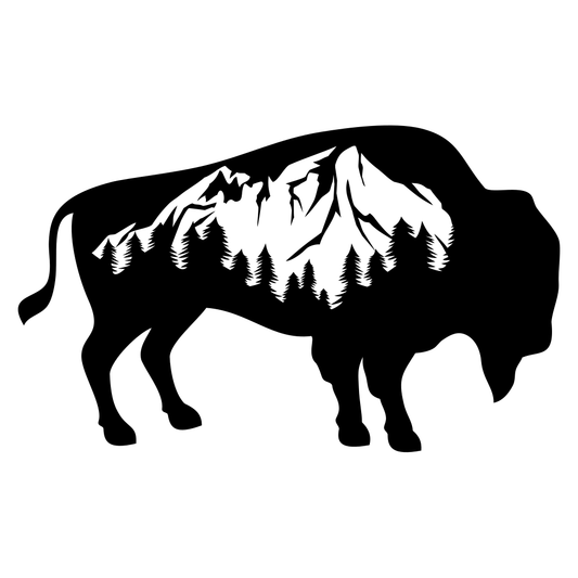 Majestic bison silhouette with mountain landscape for crafting
