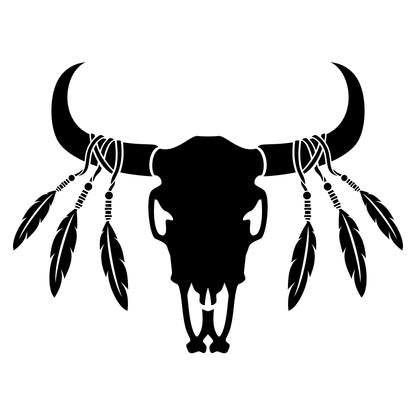 Intricate bull skull design with feathers for crafting