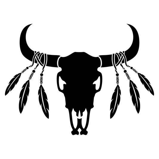Intricate bull skull design with feathers for crafting