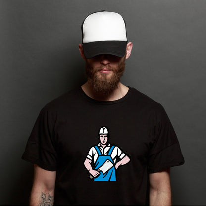Vector graphic of a skilled butcher holding a cleaver
