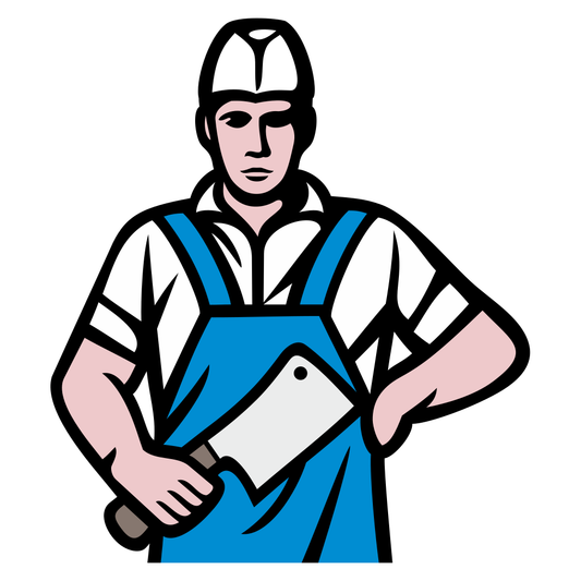 Vector graphic of a skilled butcher holding a cleaver