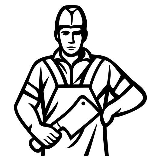 Craftsman holding a cleaver in a professional setting