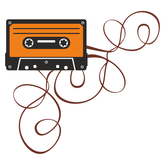 Retro cassette tape with tangled audio ribbon design for crafts