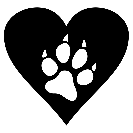 Cat paw print enclosed in a heart shape for cutting designs