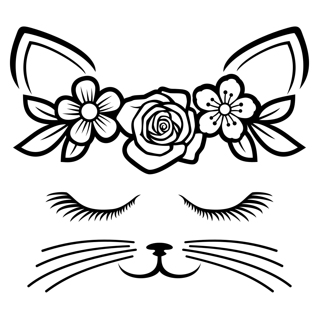 Charming black and white cat design with floral accents