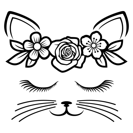 Charming black and white cat design with floral accents