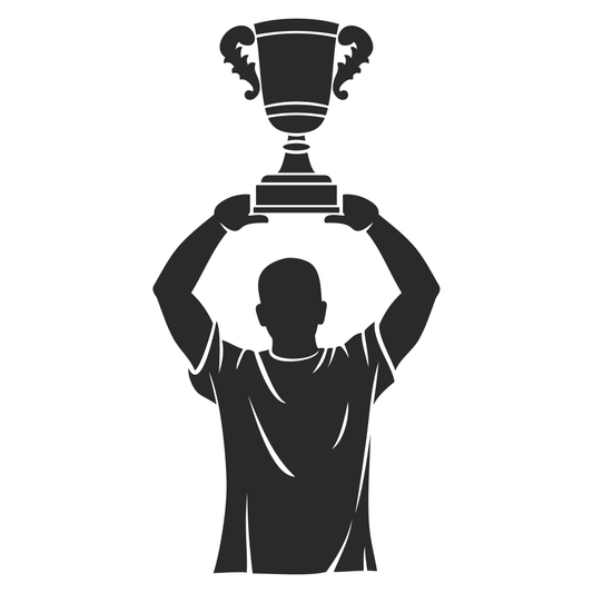 Champion lifts trophy in celebration of victory and achievement