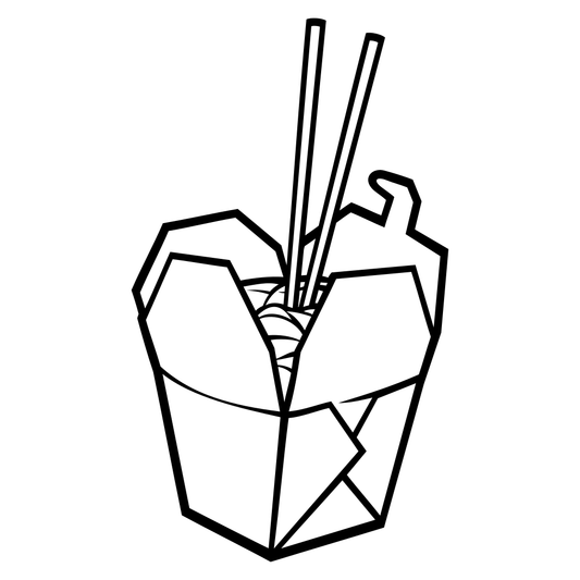 Crisp vector design of a Chinese takeout box with chopsticks