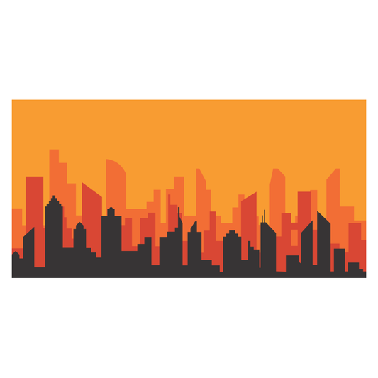 Stunning city skyline silhouette with vibrant sunset backdrop