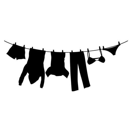 Clothes sway gently on a sunlit clothesline in the breeze