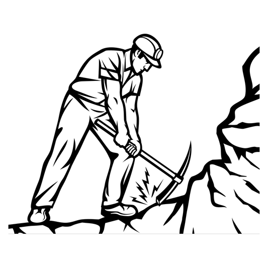 Confident coal miner working diligently with a pick ax