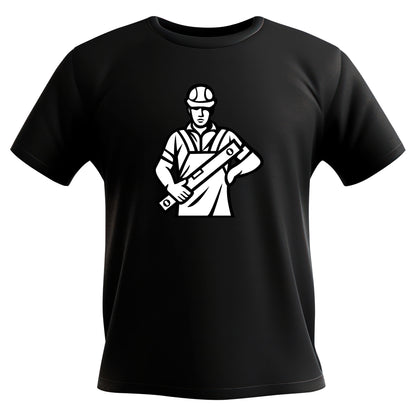 Construction worker with leveling tool in a dynamic pose